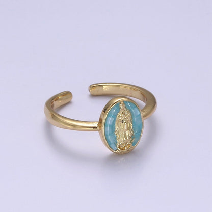 Gold Filled Oval Virgin Mother Mary Shell Opal Ring in Gold &amp; Silver  S-397 - S-400, O-200-204