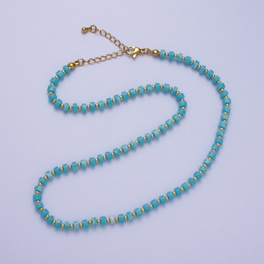 Gold Filled Peruvian Blue Opal Rondelle Heishi Gemstone Gold Spacer Beads 15.5 Inch Choker Necklace | WA-1428 Clearance Pricing