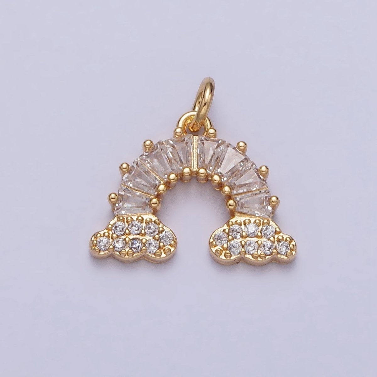 Gold Filled Rainbow Clear Baguette Micro Paved CZ Charm in Gold &amp; Silver | AC266 AC267
