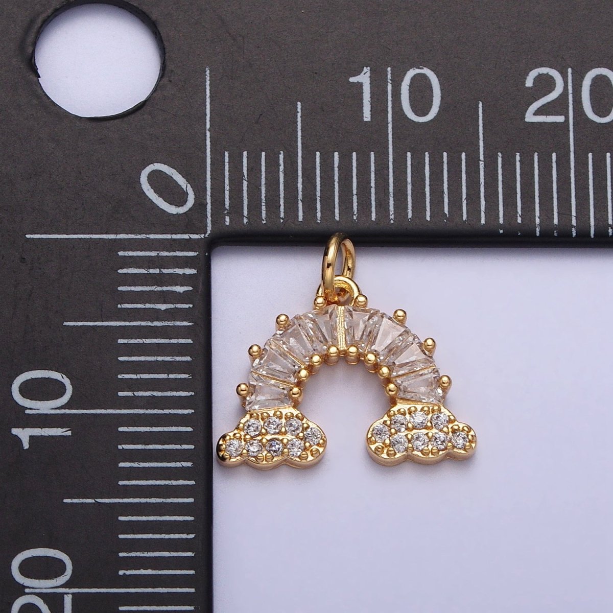 Gold Filled Rainbow Clear Baguette Micro Paved CZ Charm in Gold &amp; Silver | AC266 AC267