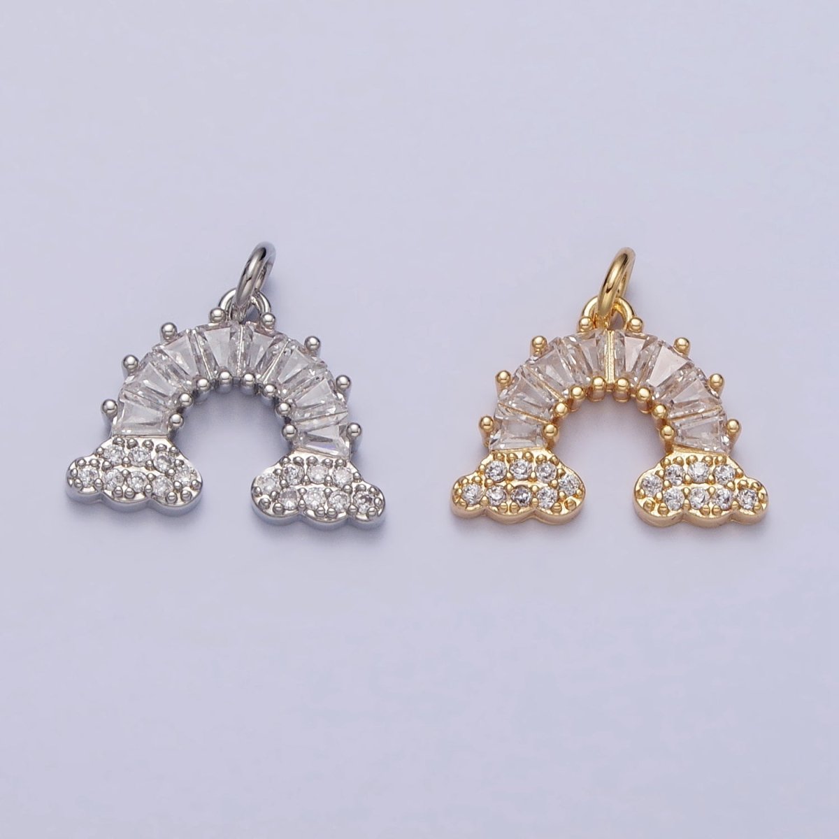 Gold Filled Rainbow Clear Baguette Micro Paved CZ Charm in Gold &amp; Silver | AC266 AC267