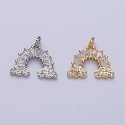 Gold Filled Rainbow Clear Baguette Micro Paved CZ Charm in Gold &amp; Silver | AC266 AC267