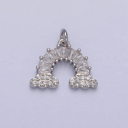 Gold Filled Rainbow Clear Baguette Micro Paved CZ Charm in Gold &amp; Silver | AC266 AC267