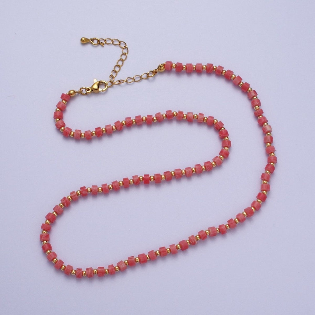 Gold Filled Red Coral Rondelle Heishi Gemstone Gold Spacer Beads 15.5 Inch Choker Necklace | WA-1433