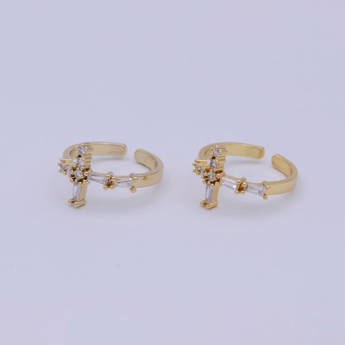 Gold Filled Religious Catholic Christian Cross Open, Adjustable Ring with Crystal Zirconia CZ in 24K/14K Gold | U-381 U-427
