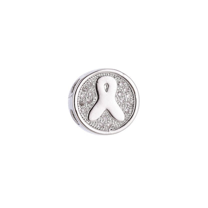 Gold Filled Round Micro Paved CZ Breast Cancer Awareness Ribbon Bead | B-028
