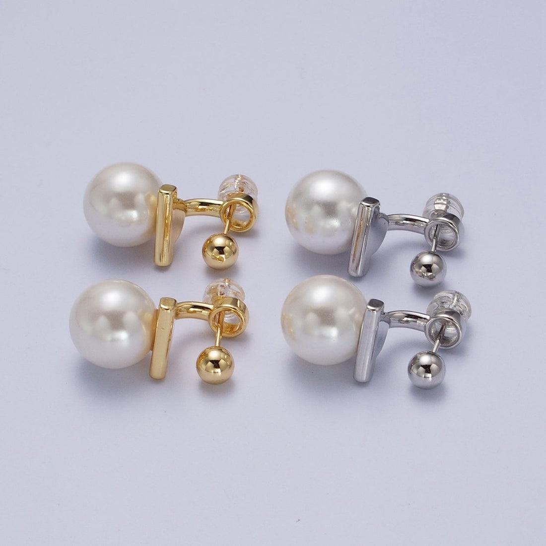 Gold Filled Round Shell Pearl Ear Jacket Back Drop Earrings in Gold &amp; Silver | AD-262 AD-263