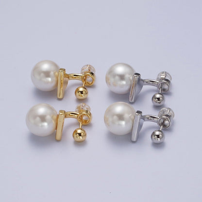 Gold Filled Round Shell Pearl Ear Jacket Back Drop Earrings in Gold &amp; Silver | AD-262 AD-263