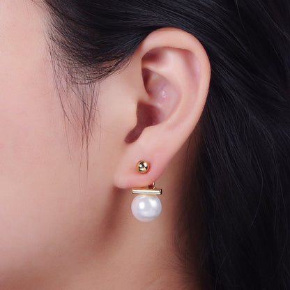 Gold Filled Round Shell Pearl Ear Jacket Back Drop Earrings in Gold &amp; Silver | AD-262 AD-263