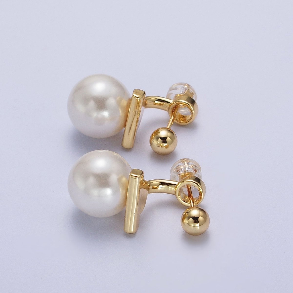 Gold Filled Round Shell Pearl Ear Jacket Back Drop Earrings in Gold &amp; Silver | AD-262 AD-263