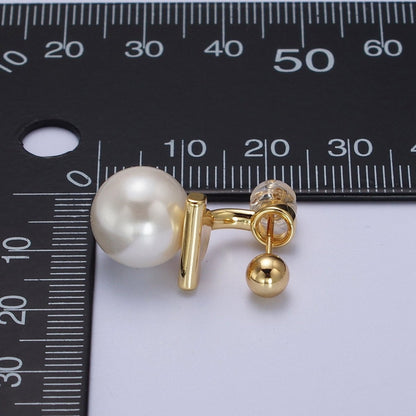 Gold Filled Round Shell Pearl Ear Jacket Back Drop Earrings in Gold &amp; Silver | AD-262 AD-263