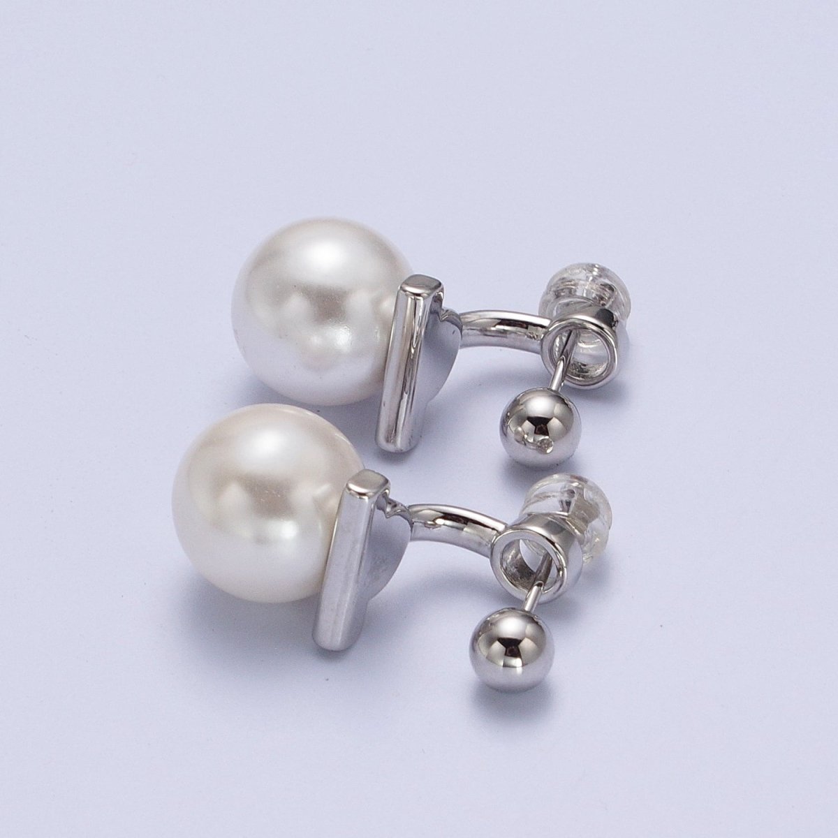 Gold Filled Round Shell Pearl Ear Jacket Back Drop Earrings in Gold &amp; Silver | AD-262 AD-263