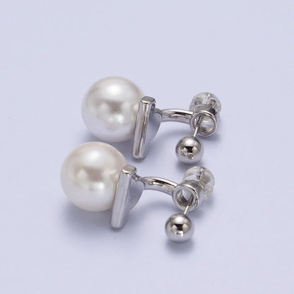 Gold Filled Round Shell Pearl Ear Jacket Back Drop Earrings in Gold &amp; Silver | AD-262 AD-263