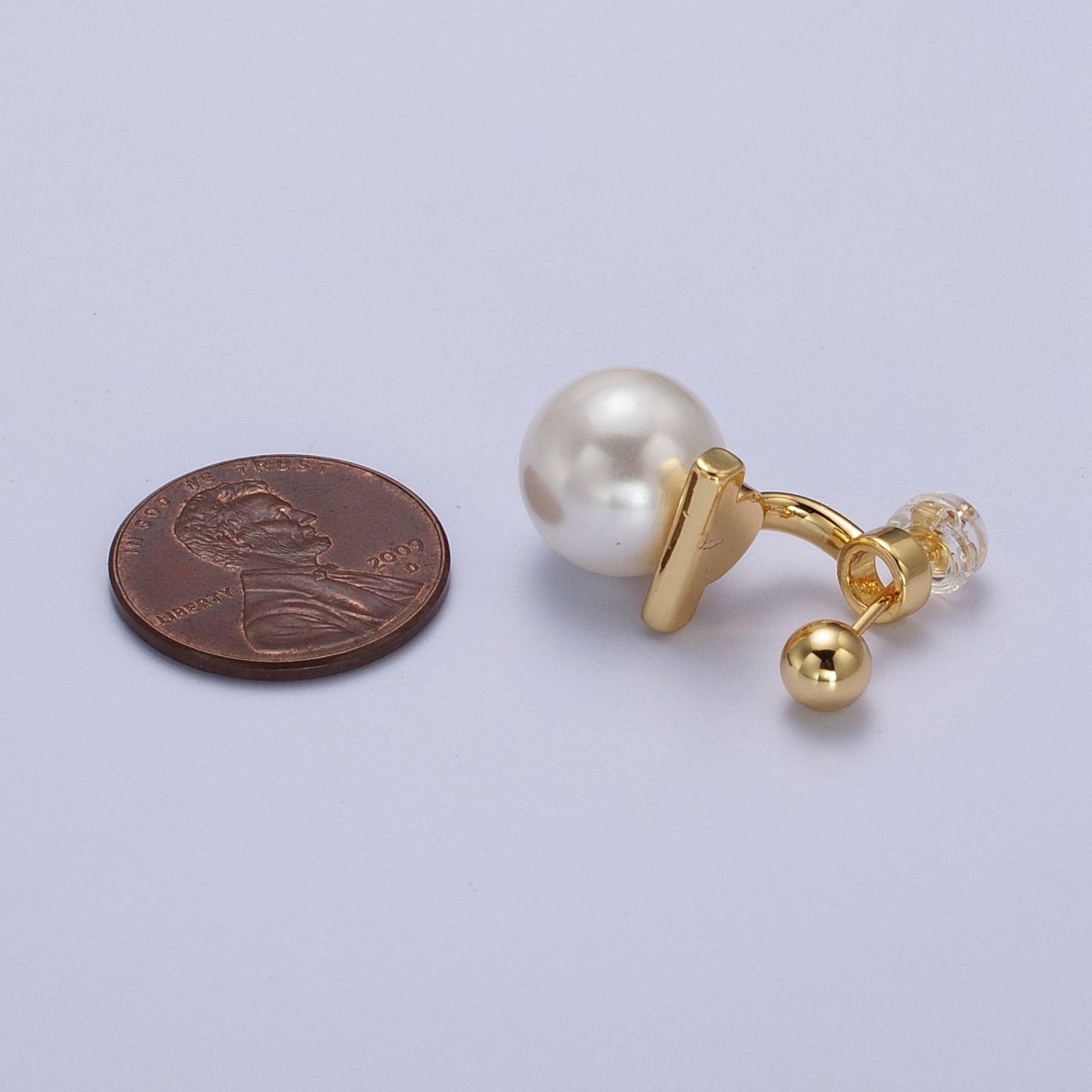 Gold Filled Round Shell Pearl Ear Jacket Back Drop Earrings in Gold &amp; Silver | AD-262 AD-263