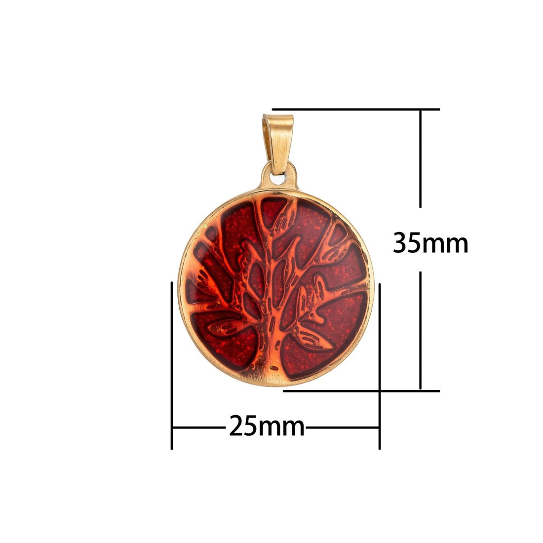 Gold filled Rustic Red Tree of Life Pendant Coin Medallion Charm with Bails for Layer necklace Earring Bracelet Jewelry Making Supply J-417