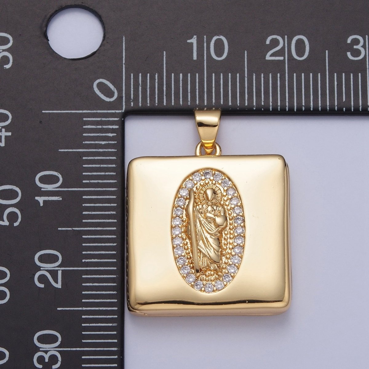 Gold Filled Saint Benedict / Virgin Mary Locket Square Tag Pendant, Micro Pave Clear Cubic Zirconia CZ Religious Jewelry H-088 H-089