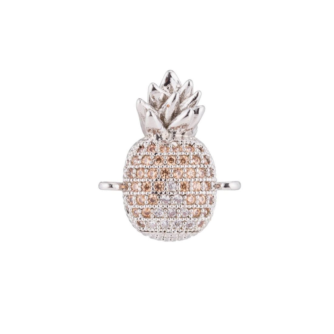 Gold Filled Silver Cute Pineapple, Fruit, Healthy, Food DIY Gift Cubic Zirconia Bracelet Charm Bead Finding Connector for Jewelry Making F-124