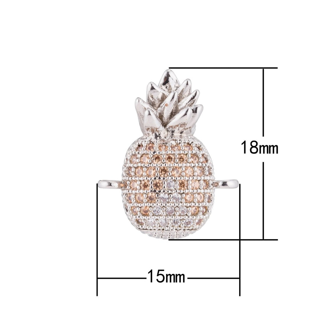 Gold Filled Silver Cute Pineapple, Fruit, Healthy, Food DIY Gift Cubic Zirconia Bracelet Charm Bead Finding Connector for Jewelry Making F-124