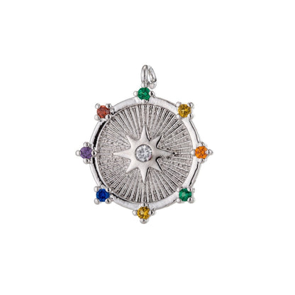 Gold Filled / Silver CZ Pave Starburst Cubic Zirconia Shooting Star North Star Coin Circle Disc Micro Pave Star Medallion Charm Pendant E-465 E-468