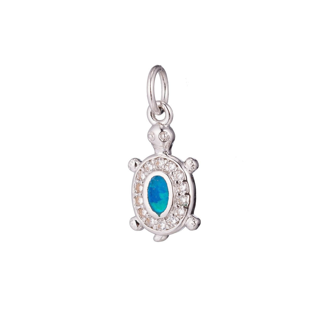 Gold Filled, Silver Sea Turtle, Blue Opal, Ocean Mammals Animal Cute Cubic Zirconia Necklace Pendant Charm Bead Bails Findings For Jewelry Making | C-296