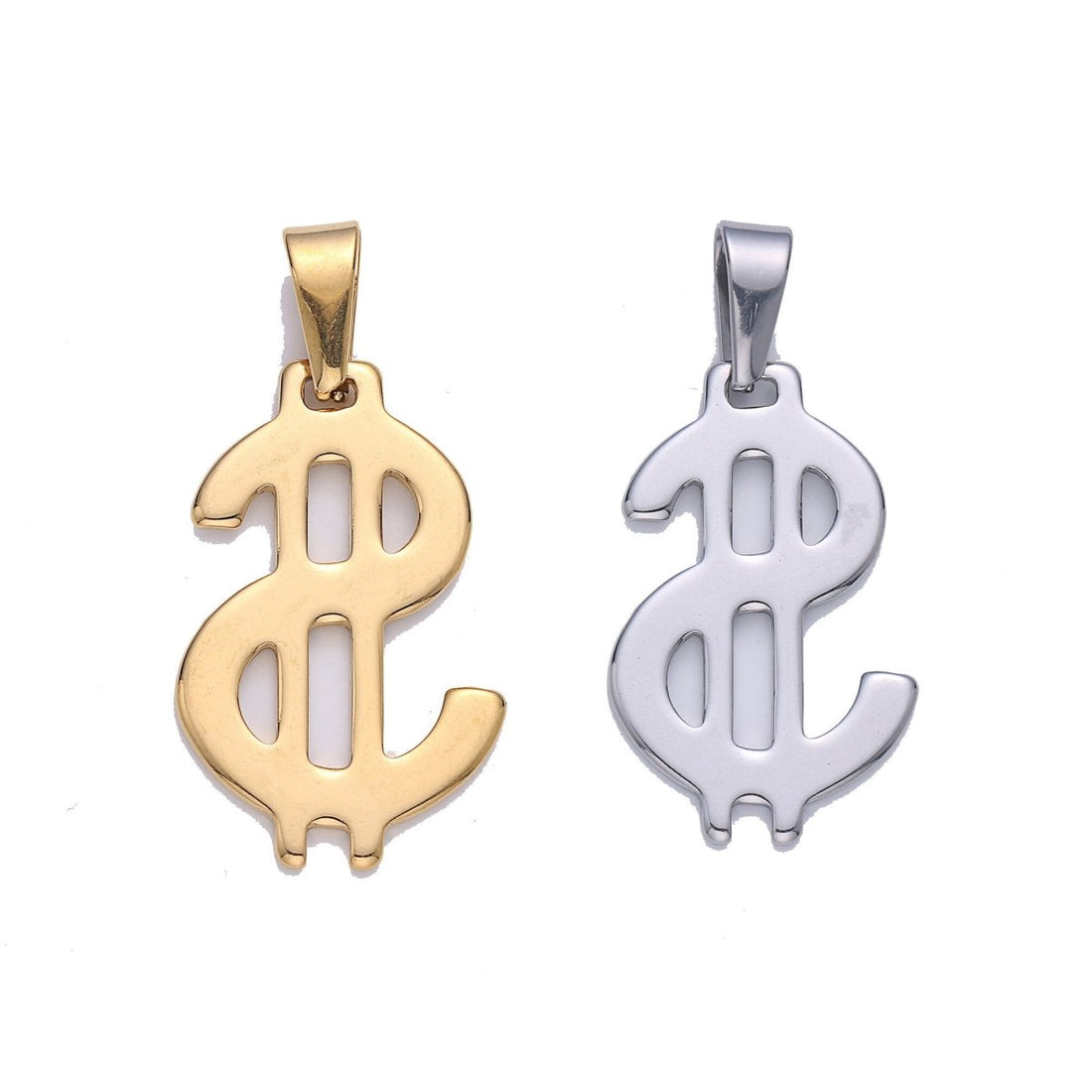 Gold Filled Stainless Steel Dollar Sign, Golden US Dollar Currency, Necklace Pendant Charm Bead Bails Findings for Jewelry Making J-666
