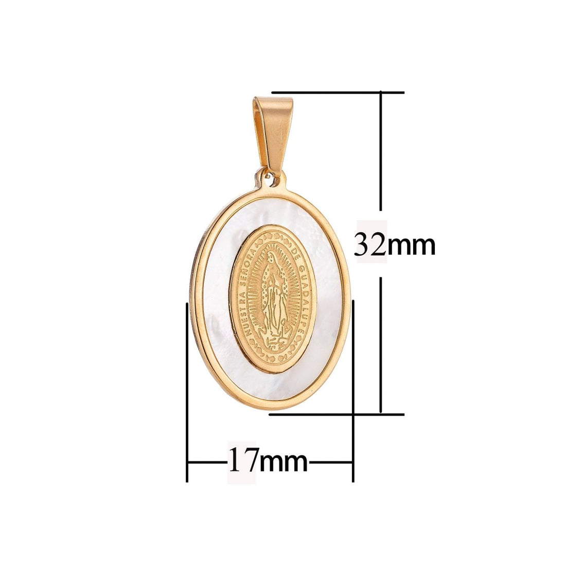 Gold Filled Stainless Steel White Sea Shell Virgin Mary "Nuestra Senora De Guadalupe" Religious Gold / Silver Pendant J-418 J-653