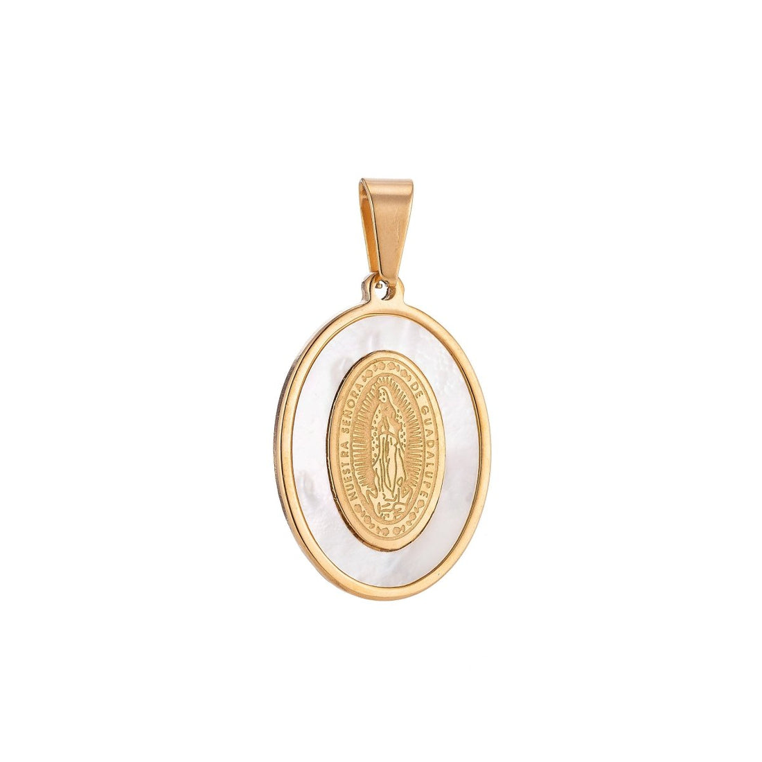 Gold Filled Stainless Steel White Sea Shell Virgin Mary "Nuestra Senora De Guadalupe" Religious Gold / Silver Pendant J-418 J-653