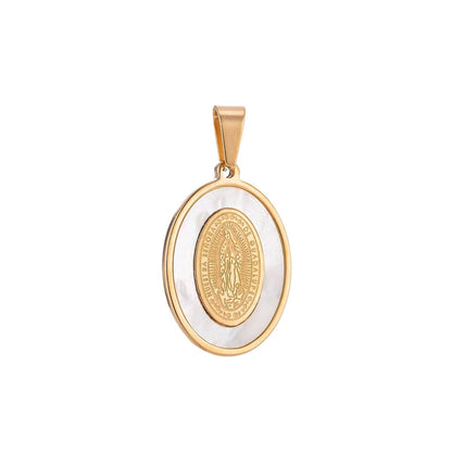 Gold Filled Stainless Steel White Sea Shell Virgin Mary "Nuestra Senora De Guadalupe" Religious Gold / Silver Pendant J-418 J-653