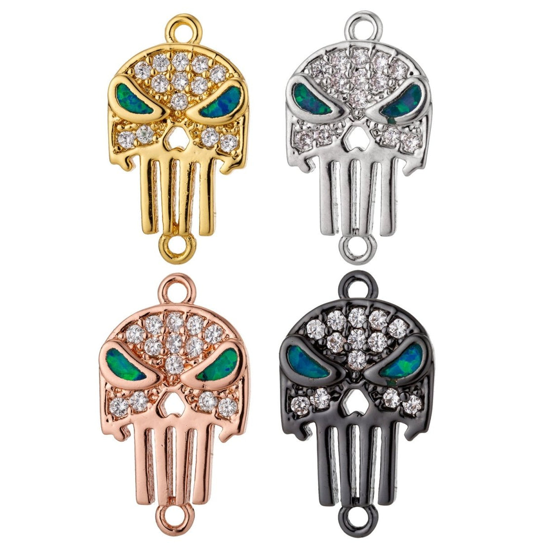 Gold Filled Stylish Elegant Green Eyes Skull Cubic Zirconia Bracelet Charm Bead Finding Connector For Jewelry Making, F-016