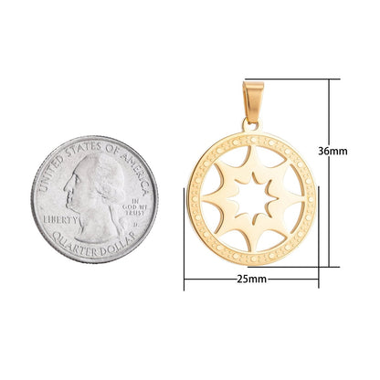 Gold Filled Sun Ray Symbol in Coin Medallion Necklace Pendant Bracelet Earring  Charm Bails for Jewelry Making J-366