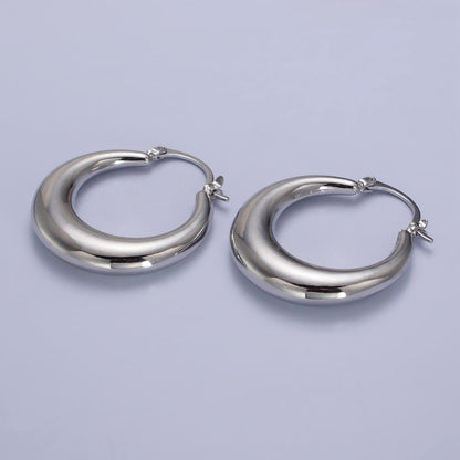 Gold Filled Thin Dome 30mm Hoops French Lock Earrings in Gold &amp; Silver | AB212 AB213