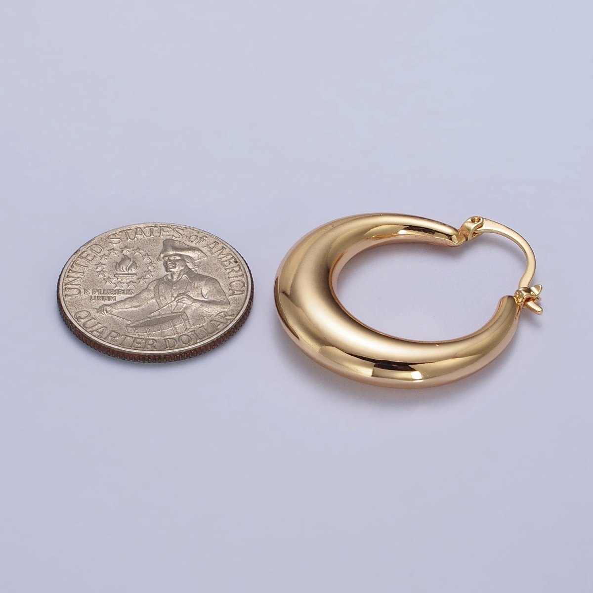 Gold Filled Thin Dome 30mm Hoops French Lock Earrings in Gold &amp; Silver | AB212 AB213