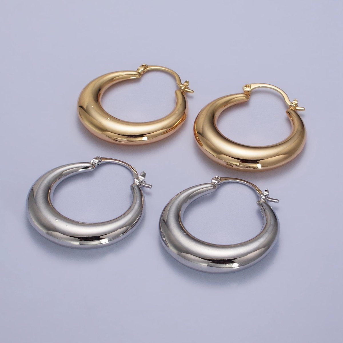 Gold Filled Thin Dome 30mm Hoops French Lock Earrings in Gold &amp; Silver | AB212 AB213