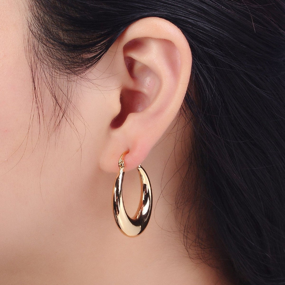 Gold Filled Thin Dome 30mm Hoops French Lock Earrings in Gold &amp; Silver | AB212 AB213