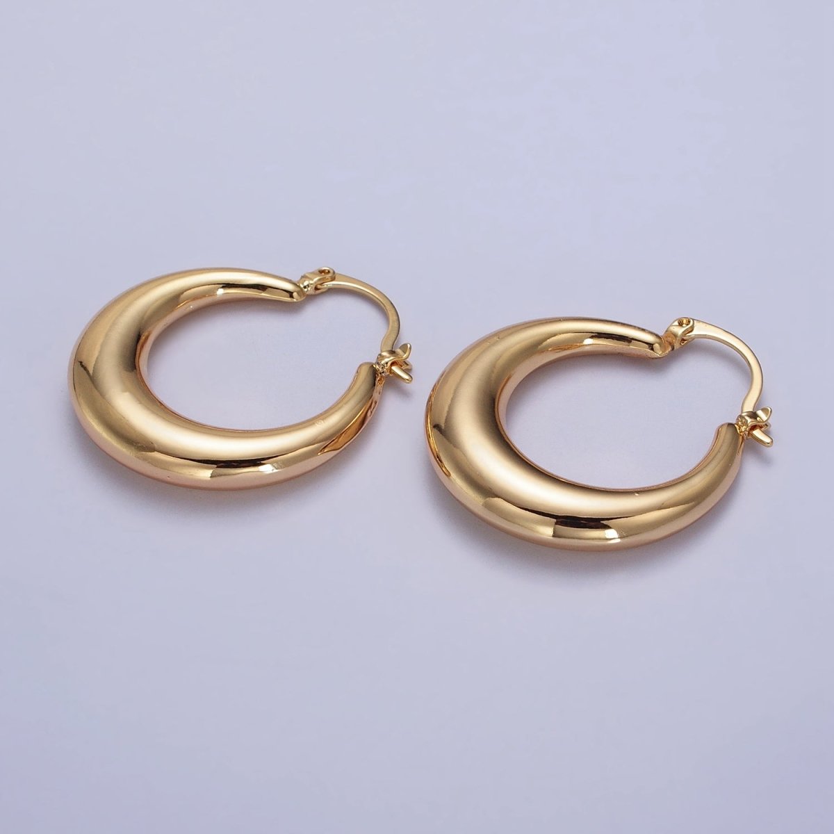 Gold Filled Thin Dome 30mm Hoops French Lock Earrings in Gold &amp; Silver | AB212 AB213