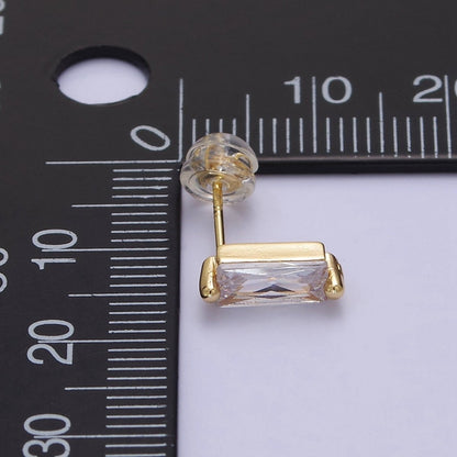 Gold Filled Tiny baguette stud earrings | second hole earrings | tiny rectangle studs | Baguette shaped studs V-123