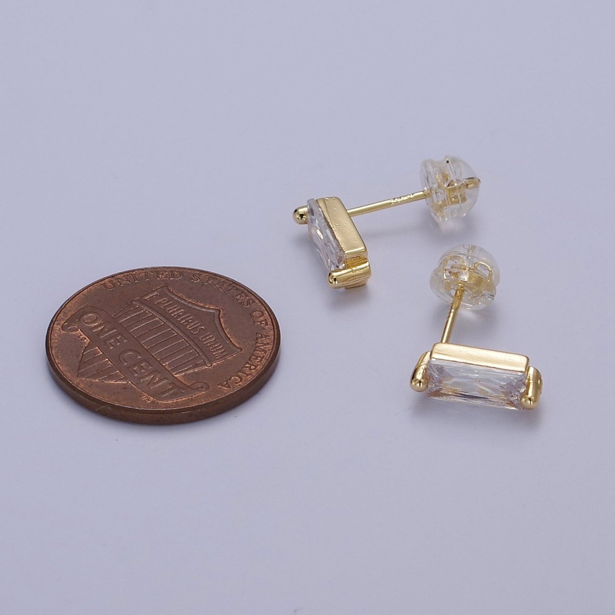 Gold Filled Tiny baguette stud earrings | second hole earrings | tiny rectangle studs | Baguette shaped studs V-123