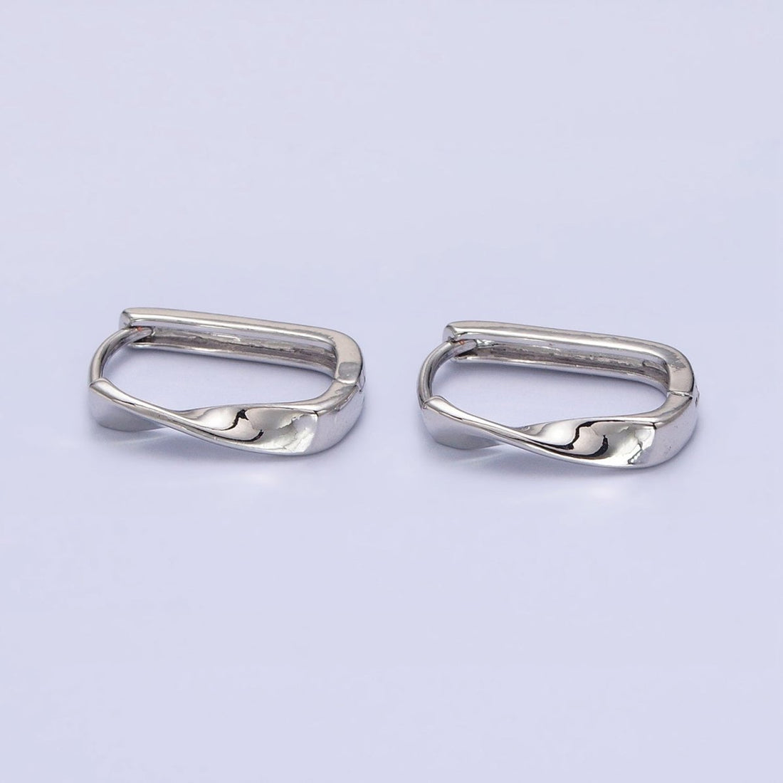 Gold Filled Twisted Geometric 15.5mm Oblong U-Shaped Hoop Earrings in Gold &amp; Silver | AB827 AB1544
