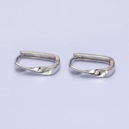 Gold Filled Twisted Geometric 15.5mm Oblong U-Shaped Hoop Earrings in Gold &amp; Silver | AB827 AB1544