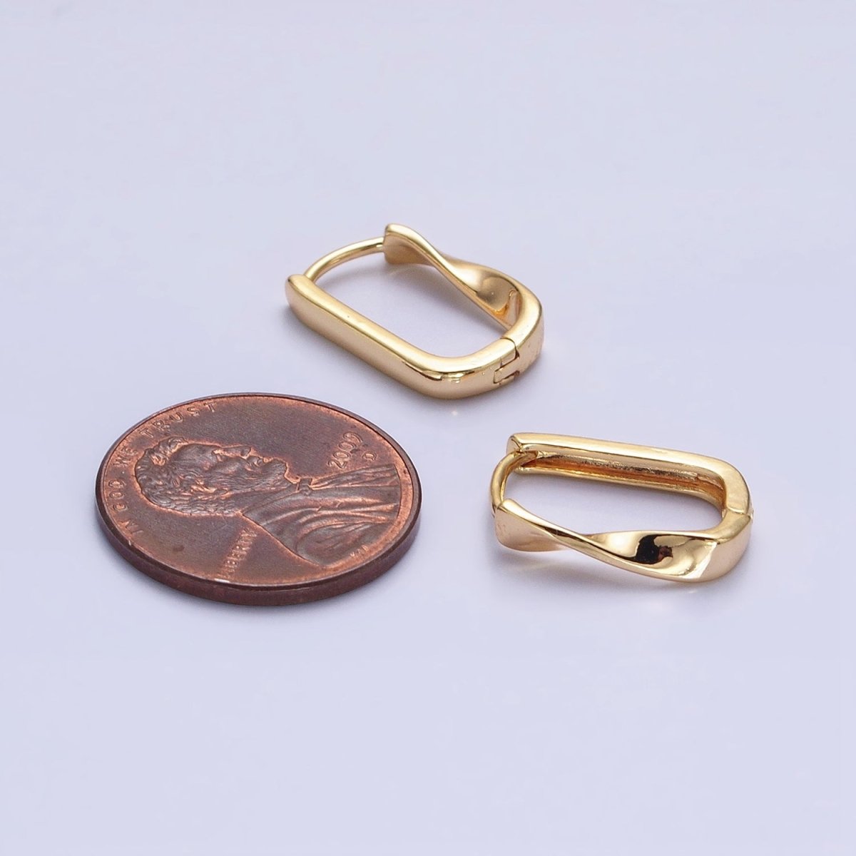 Gold Filled Twisted Geometric 15.5mm Oblong U-Shaped Hoop Earrings in Gold &amp; Silver | AB827 AB1544