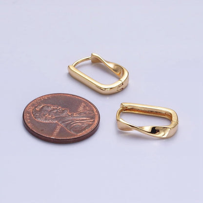 Gold Filled Twisted Geometric 15.5mm Oblong U-Shaped Hoop Earrings in Gold &amp; Silver | AB827 AB1544