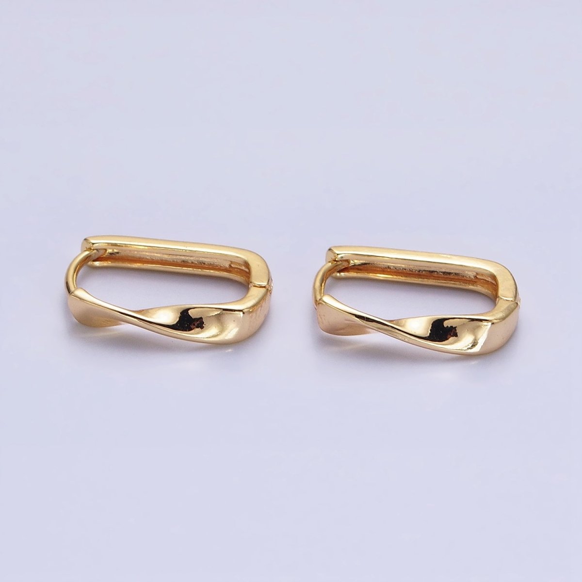 Gold Filled Twisted Geometric 15.5mm Oblong U-Shaped Hoop Earrings in Gold &amp; Silver | AB827 AB1544