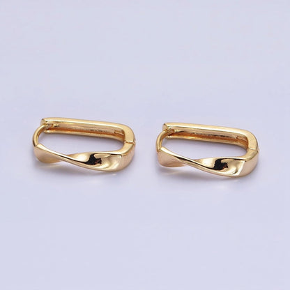 Gold Filled Twisted Geometric 15.5mm Oblong U-Shaped Hoop Earrings in Gold &amp; Silver | AB827 AB1544