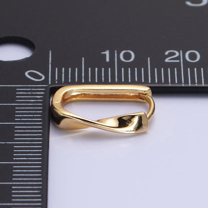 Gold Filled Twisted Geometric 15.5mm Oblong U-Shaped Hoop Earrings in Gold &amp; Silver | AB827 AB1544