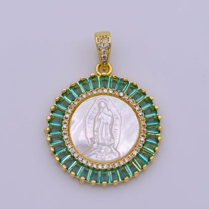 Gold Filled Virgin Mary Pendant Pearl Lady Guadalupe Medallion Charm Necklace Pink Cubic Micro Pave Cz for Religious jewelry making supply N-1407 I-109