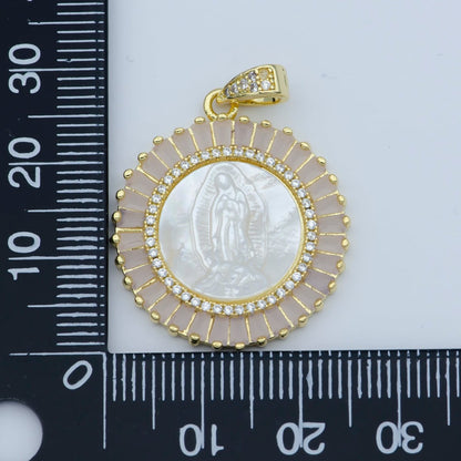 Gold Filled Virgin Mary Pendant Pearl Lady Guadalupe Medallion Charm Necklace Pink Cubic Micro Pave Cz for Religious jewelry making supply N-1407 I-109