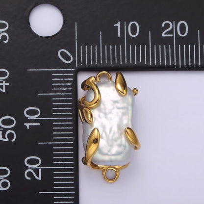 Gold Filled White Baroque Freshwater Pearl Molten Drip Connector in Gold &amp; Silver G-726 G-784