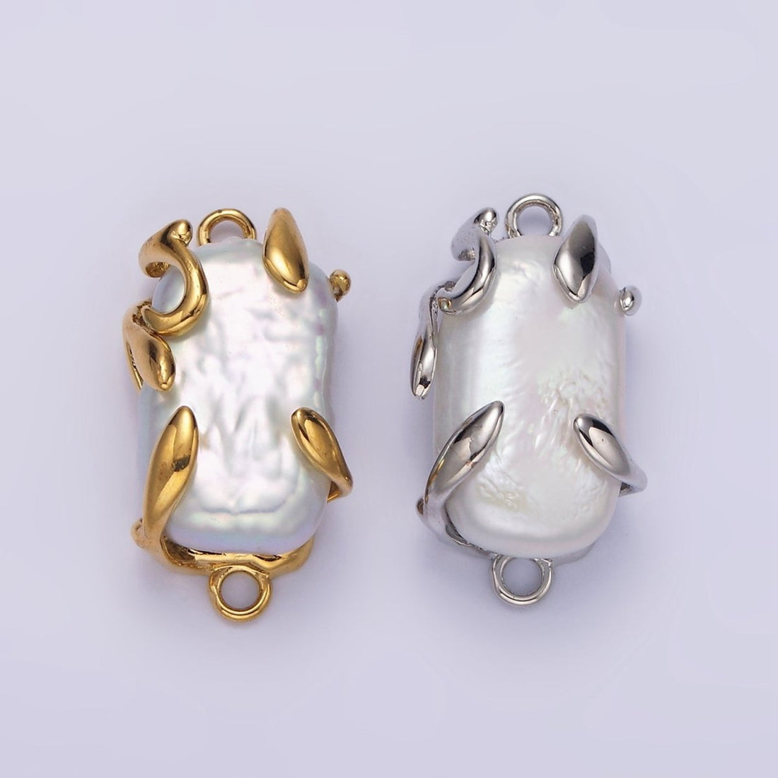 Gold Filled White Baroque Freshwater Pearl Molten Drip Connector in Gold &amp; Silver G-726 G-784