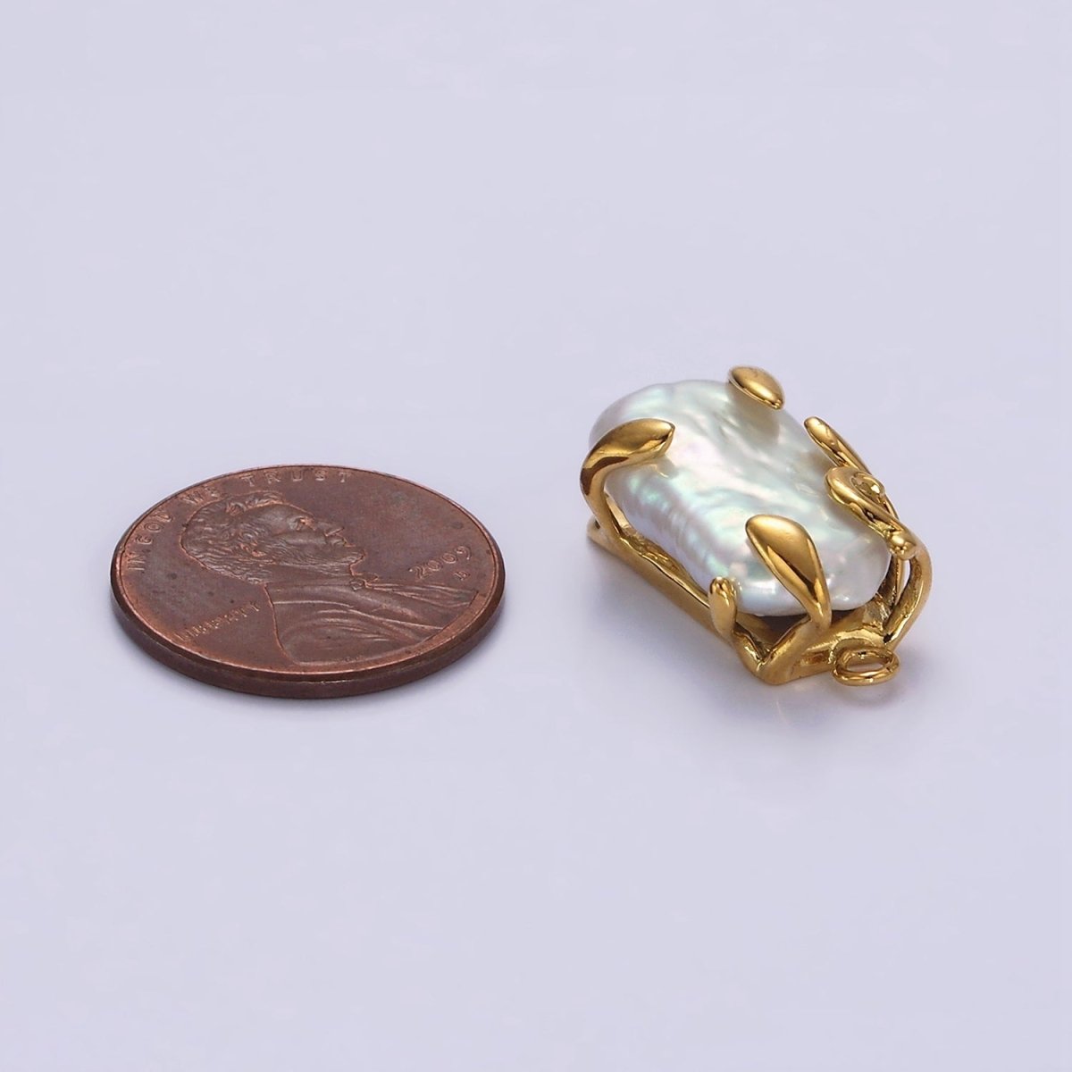 Gold Filled White Baroque Freshwater Pearl Molten Drip Connector in Gold &amp; Silver G-726 G-784
