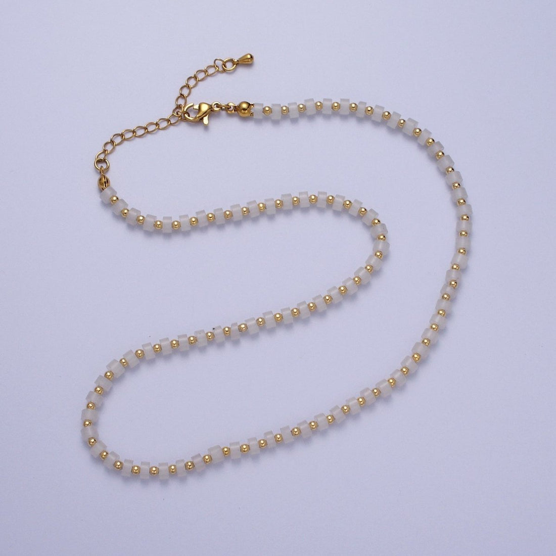 Gold Filled White Jade Rondelle Heishi Gemstone Gold Spacer Beads 15.5 Inch Choker Necklace | WA-1431 Clearance Pricing